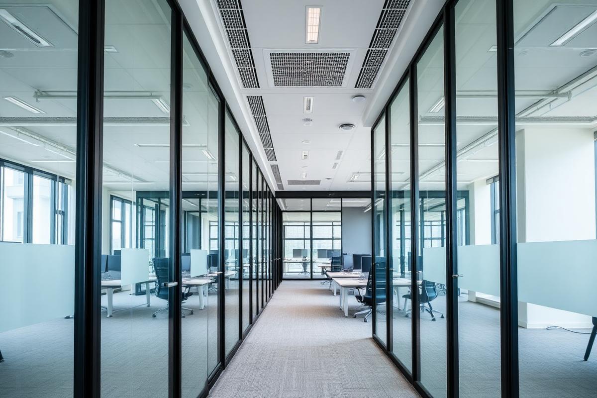 Frameless glass office partitions with aluminium framing