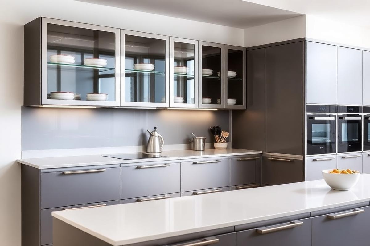 Aluminium kitchen cabinets with glass shutters